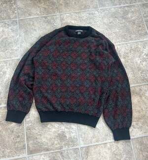 Vintage 90s Jantzen Men's Large Red Charcoal Gray Diamond Argyle Knit Sweater